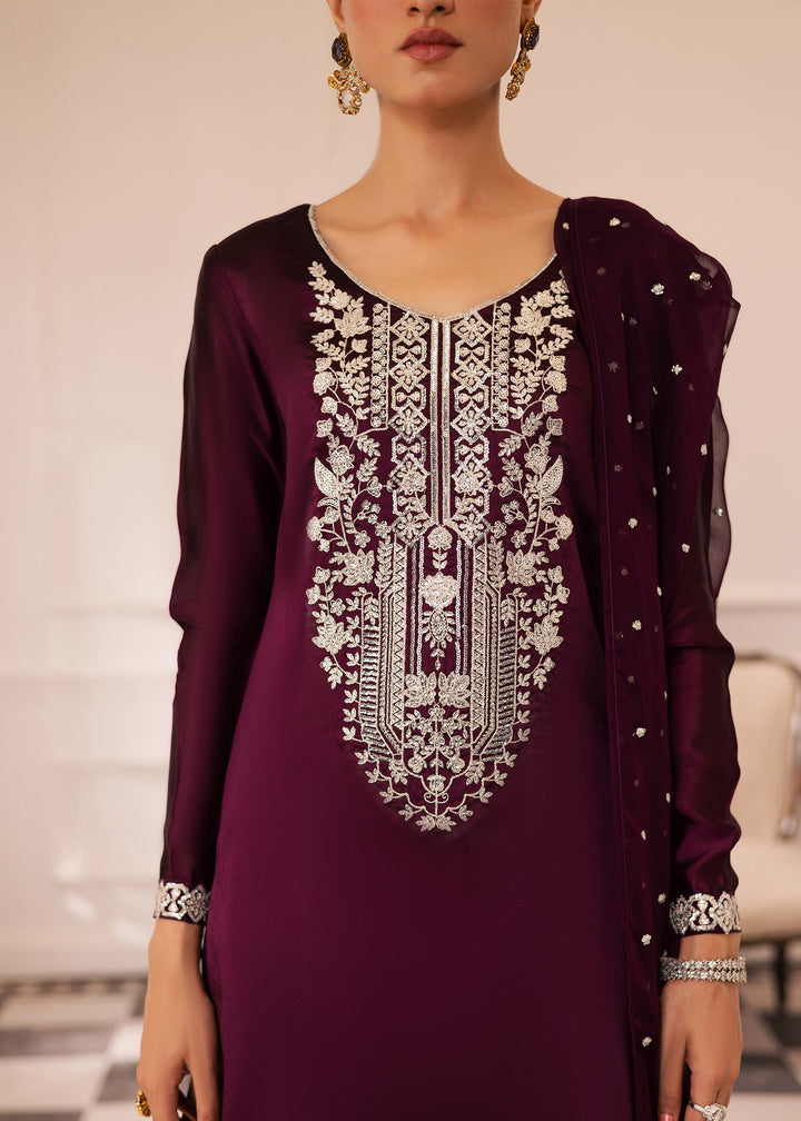 Allure By Ih - Raisin Thai Silk Suit For Women - Deep Purple - 3 Piece