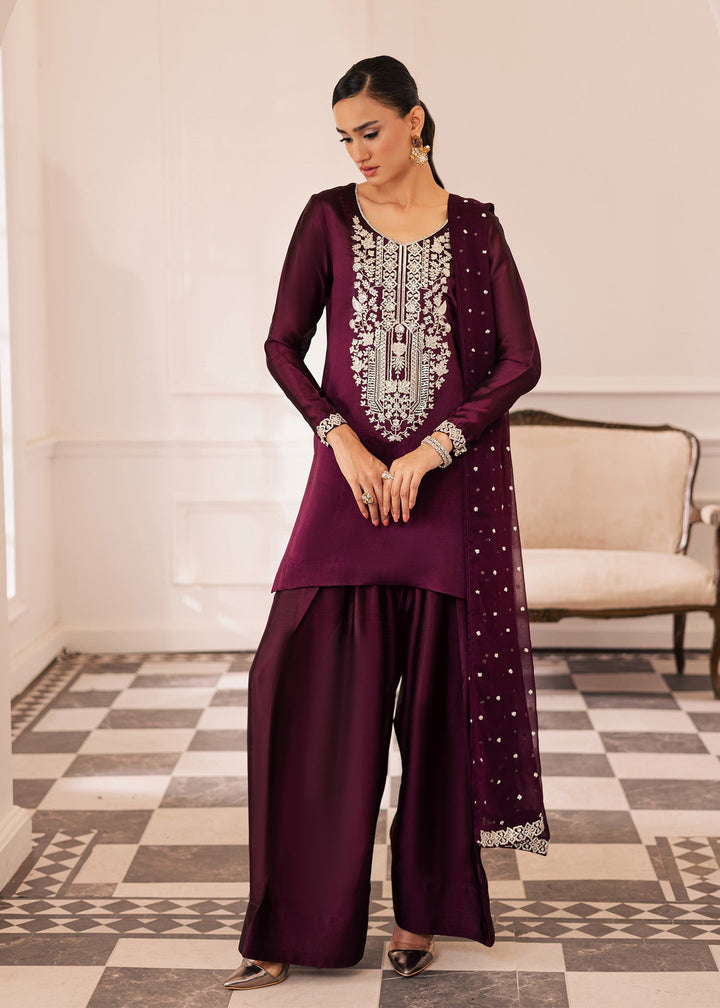 Allure By Ih - Raisin Thai Silk Suit For Women - Deep Purple - 3 Piece