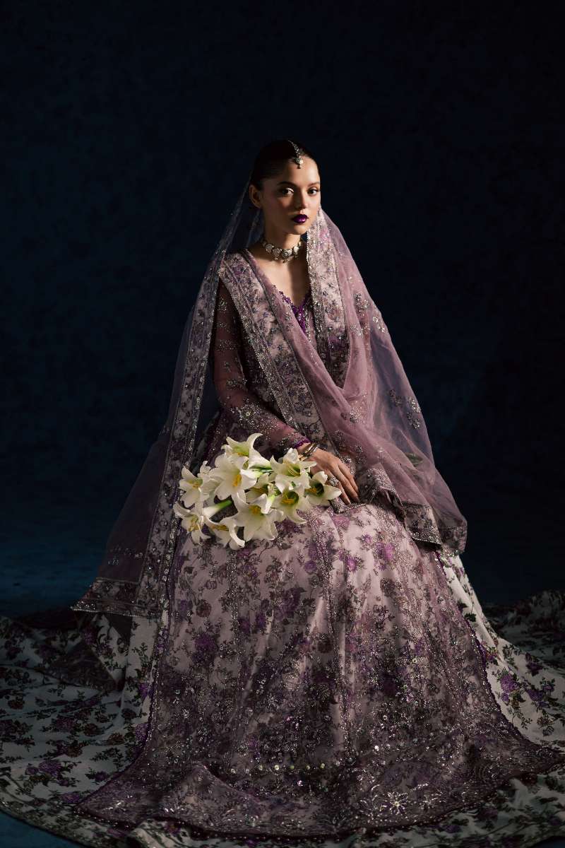 Maria Osama Khan - Lavina Lilac Organza / Raw Silk Suit For Women - 3 Piece