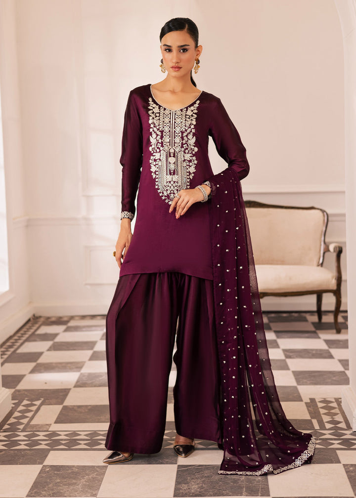 Allure By Ih - Raisin Thai Silk Suit For Women - Deep Purple - 3 Piece