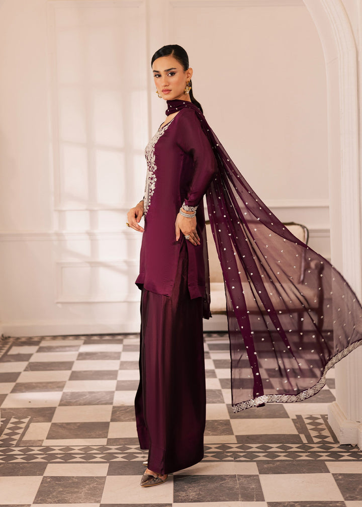 Allure By Ih - Raisin Thai Silk Suit For Women - Deep Purple - 3 Piece
