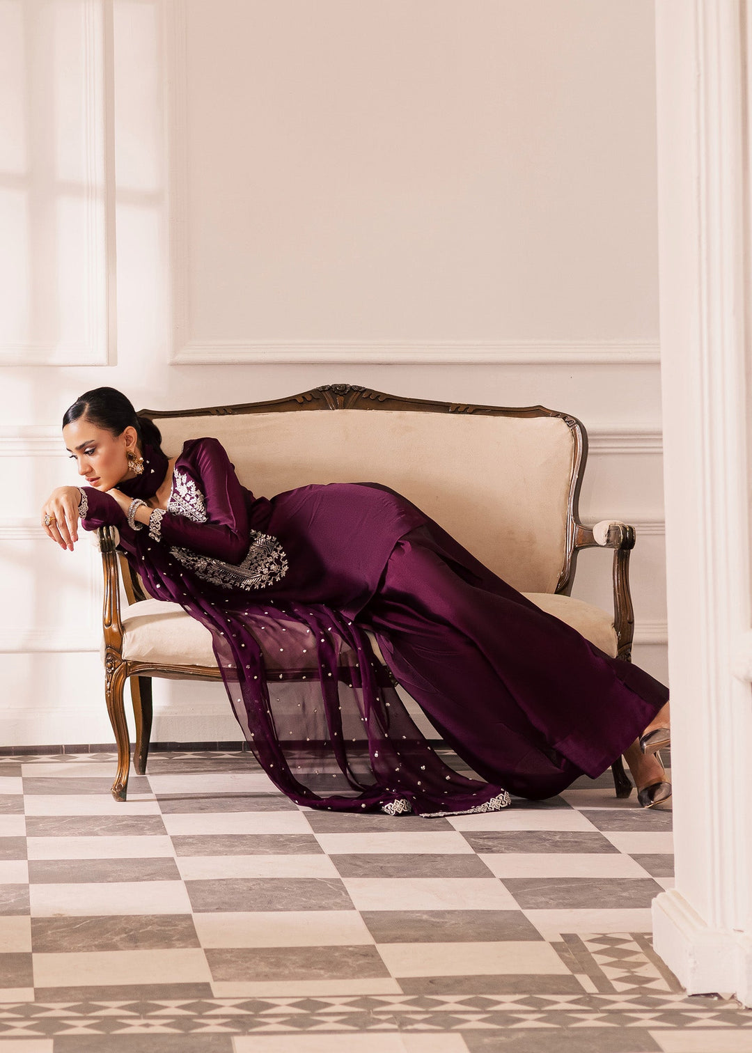 Allure By Ih - Raisin Thai Silk Suit For Women - Deep Purple - 3 Piece