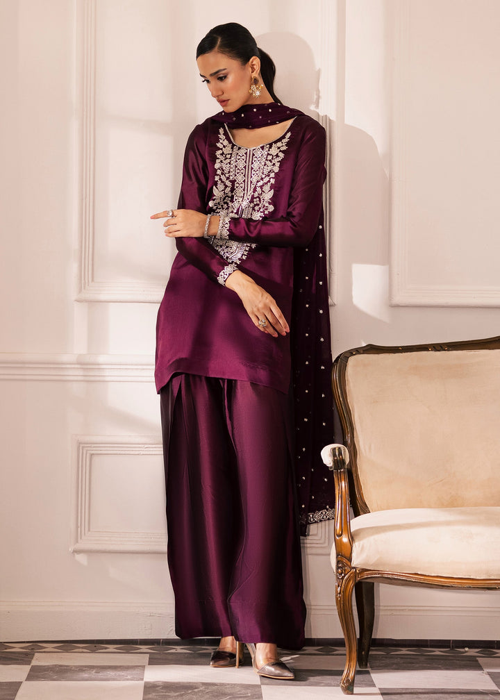 Allure By Ih - Raisin Thai Silk Suit For Women - Deep Purple - 3 Piece