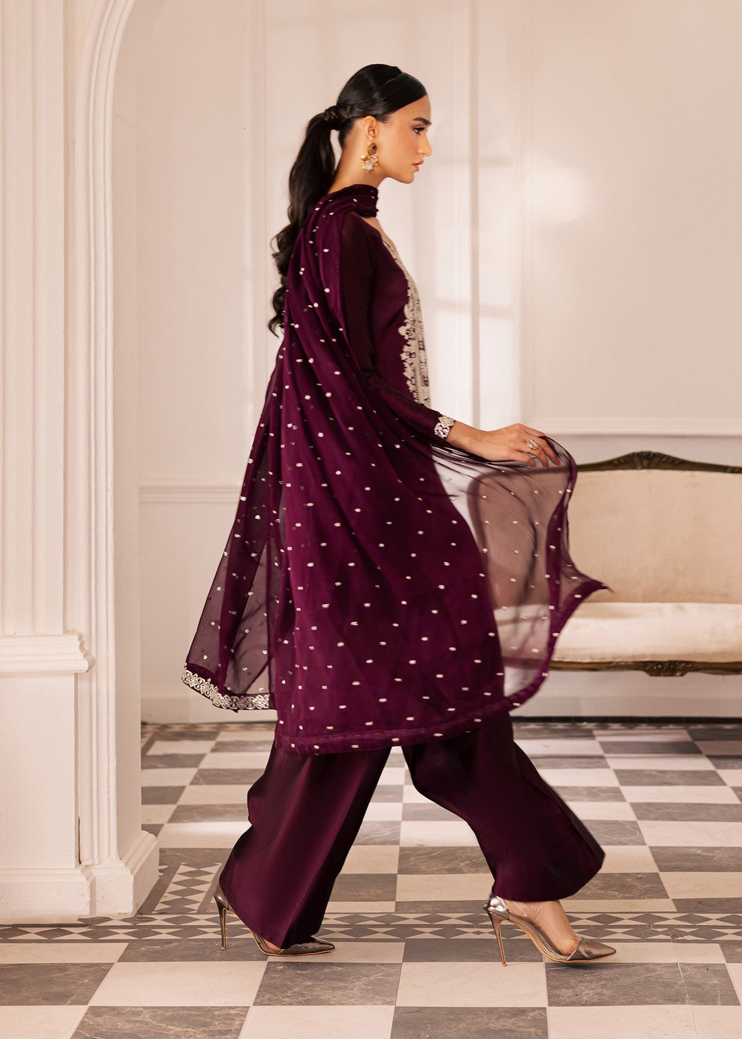 Allure By Ih - Raisin Thai Silk Suit For Women - Deep Purple - 3 Piece