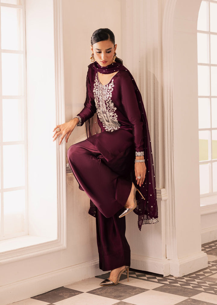Allure By Ih - Raisin Thai Silk Suit For Women - Deep Purple - 3 Piece