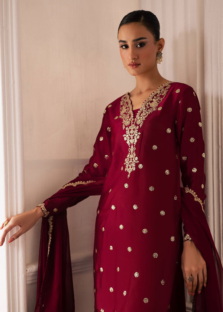 Allure By Ih - Burberry Thai Silk Suit For Women - Burgundy - 3 Piece