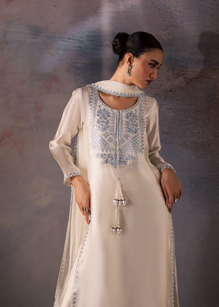 Allure By Ih - Silence Thai Silk Suit For Women - Dusty White - 3 Piece