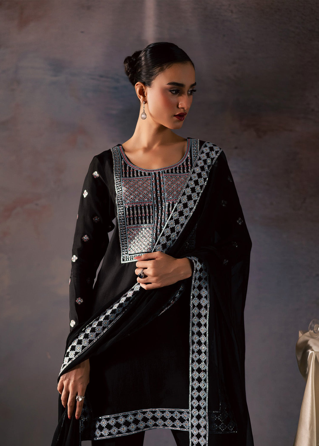 Allure By Ih - Candy Thai Silk Suit For Women - Black - 3 Piece