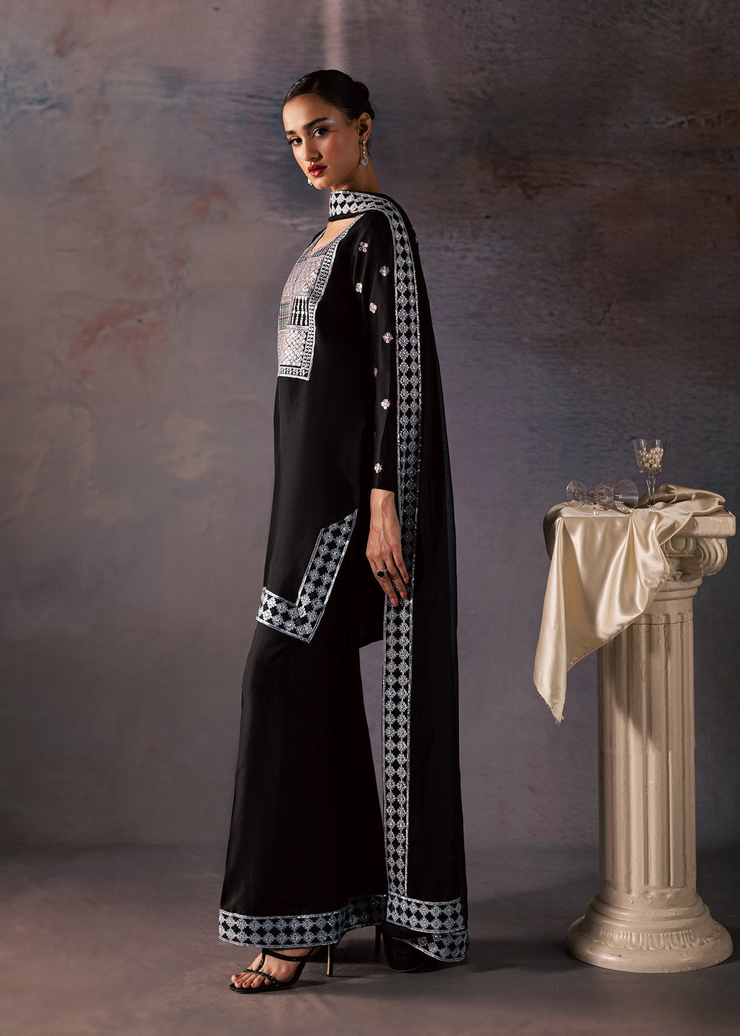 Allure By Ih - Candy Thai Silk Suit For Women - Black - 3 Piece