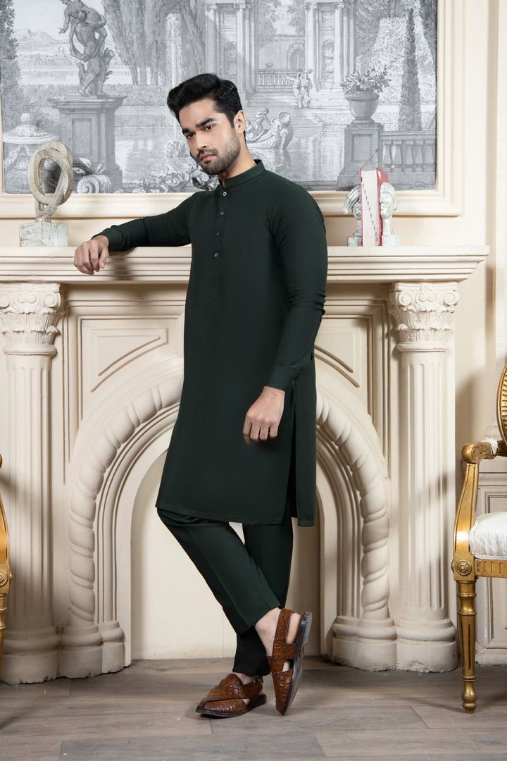Shahjahan - Bottle Green Kurta Trouser For Men