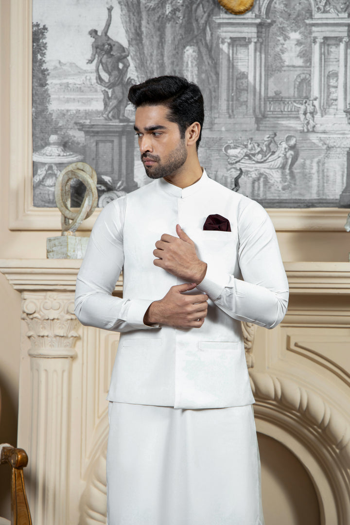 Shahjahan - Boski Offwhite Kurta Trouser with Waistcoat For Men