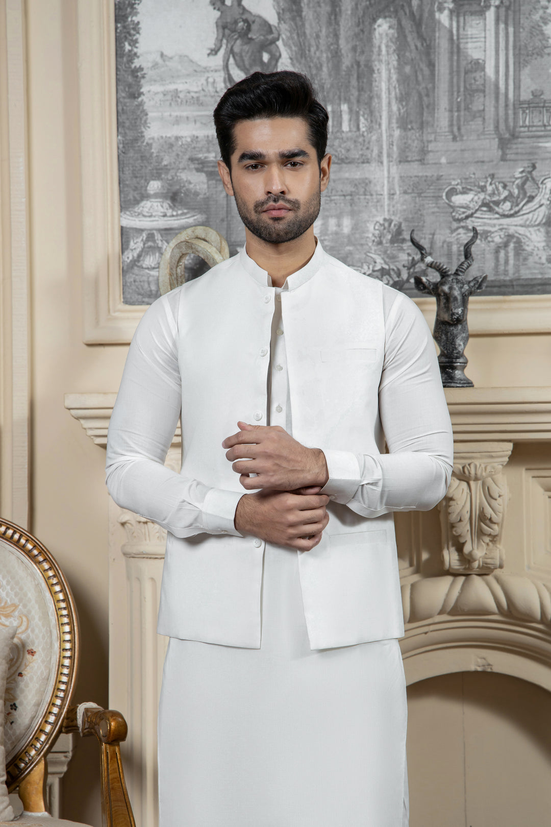 Shahjahan - Boski Offwhite Kurta Shalwar with Waistcoat For Men
