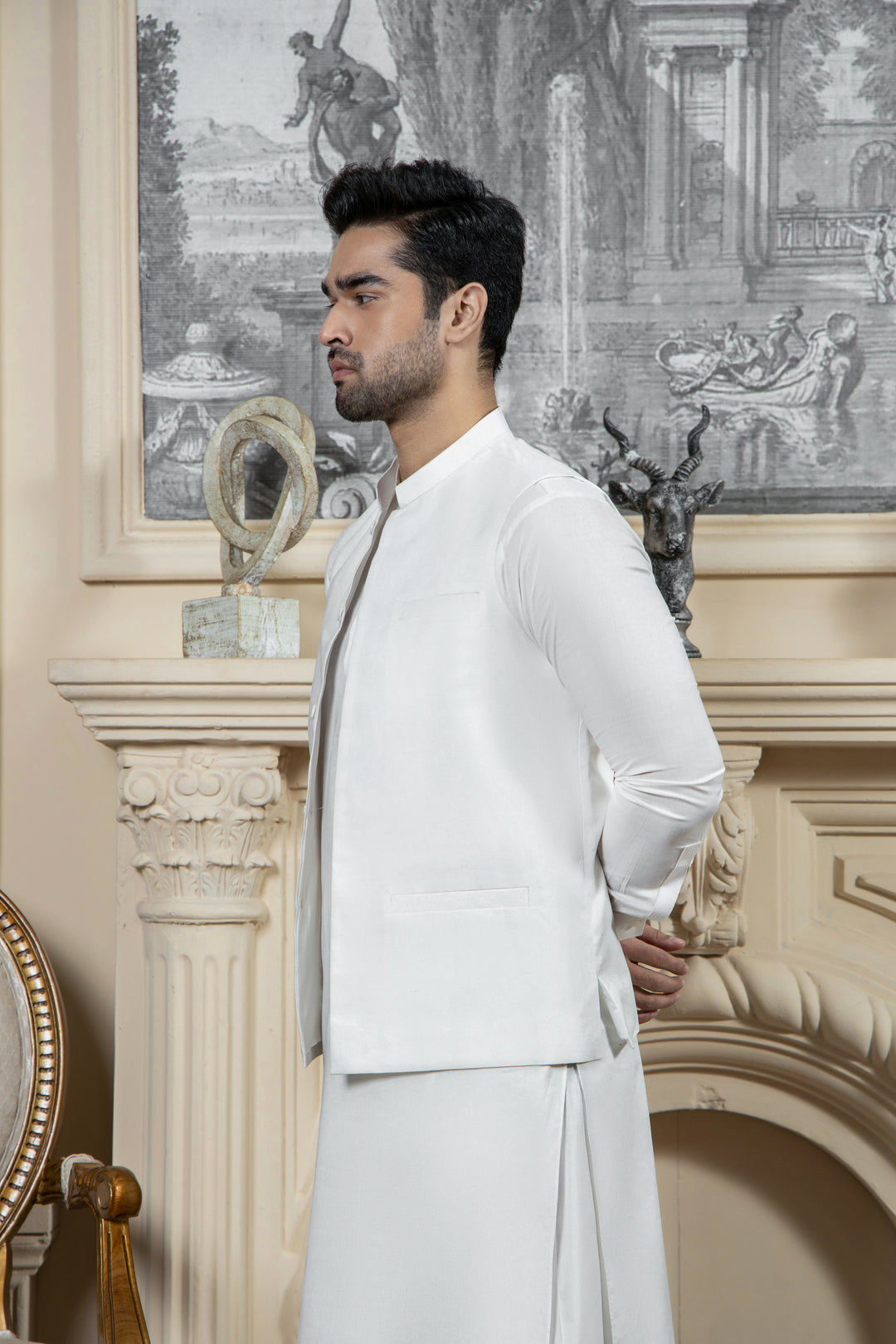 Shahjahan - Boski Offwhite Kurta Shalwar with Waistcoat For Men