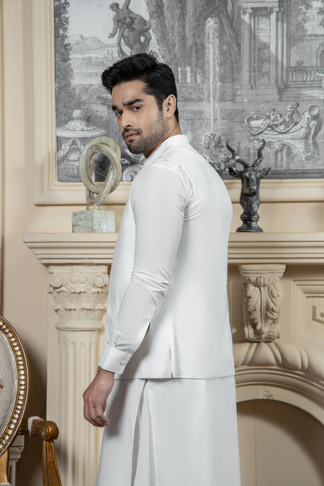 Shahjahan - Boski Offwhite Kurta Shalwar with Waistcoat For Men