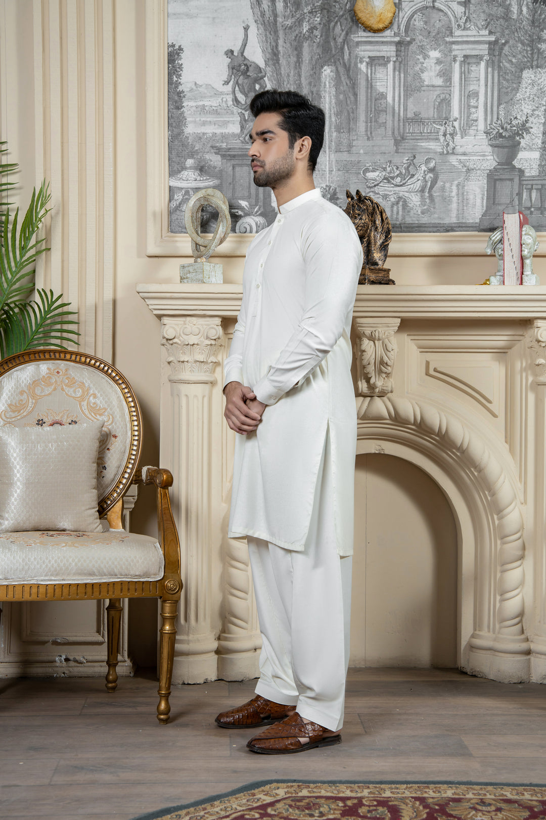 Shahjahan - Boski Cream Kurta Shalwar For Men