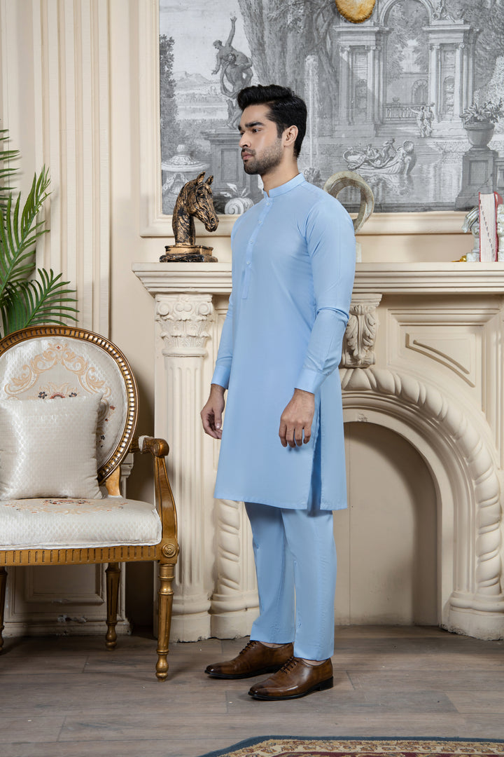Shahjahan SKy Blue Kurta Trouser 2 Piece Suit