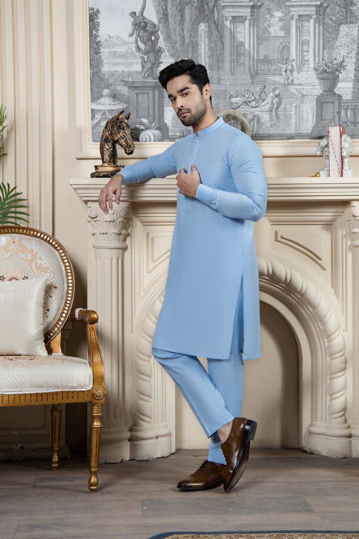 Shahjahan SKy Blue Kurta Trouser 2 Piece Suit