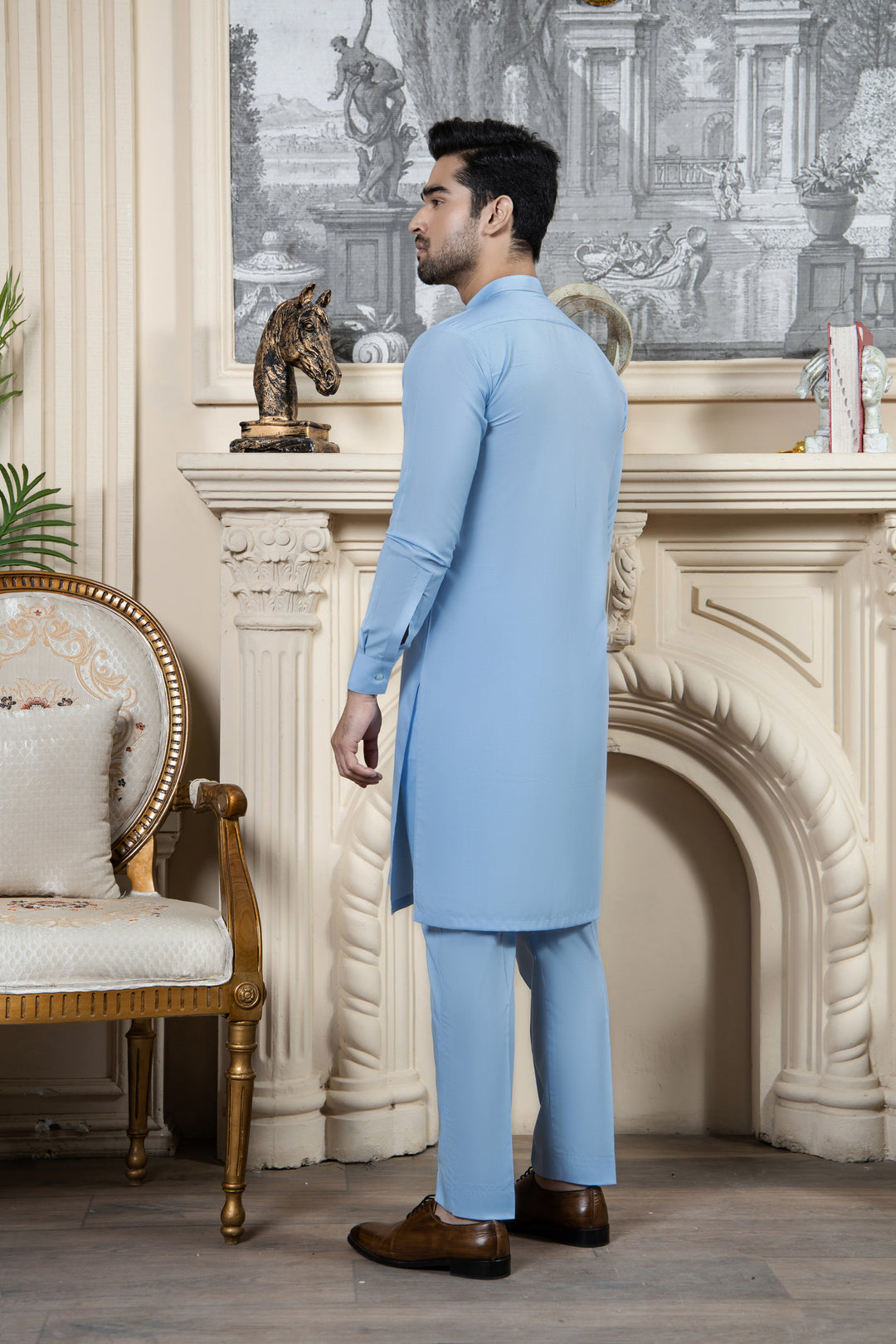 Shahjahan SKy Blue Kurta Trouser 2 Piece Suit