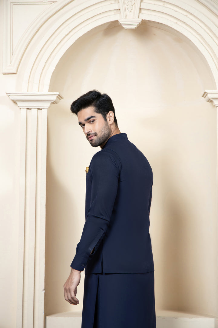 Shahjahan - Boski Kurta Trouser Navy Blue with Suiting Waistcoat For Men