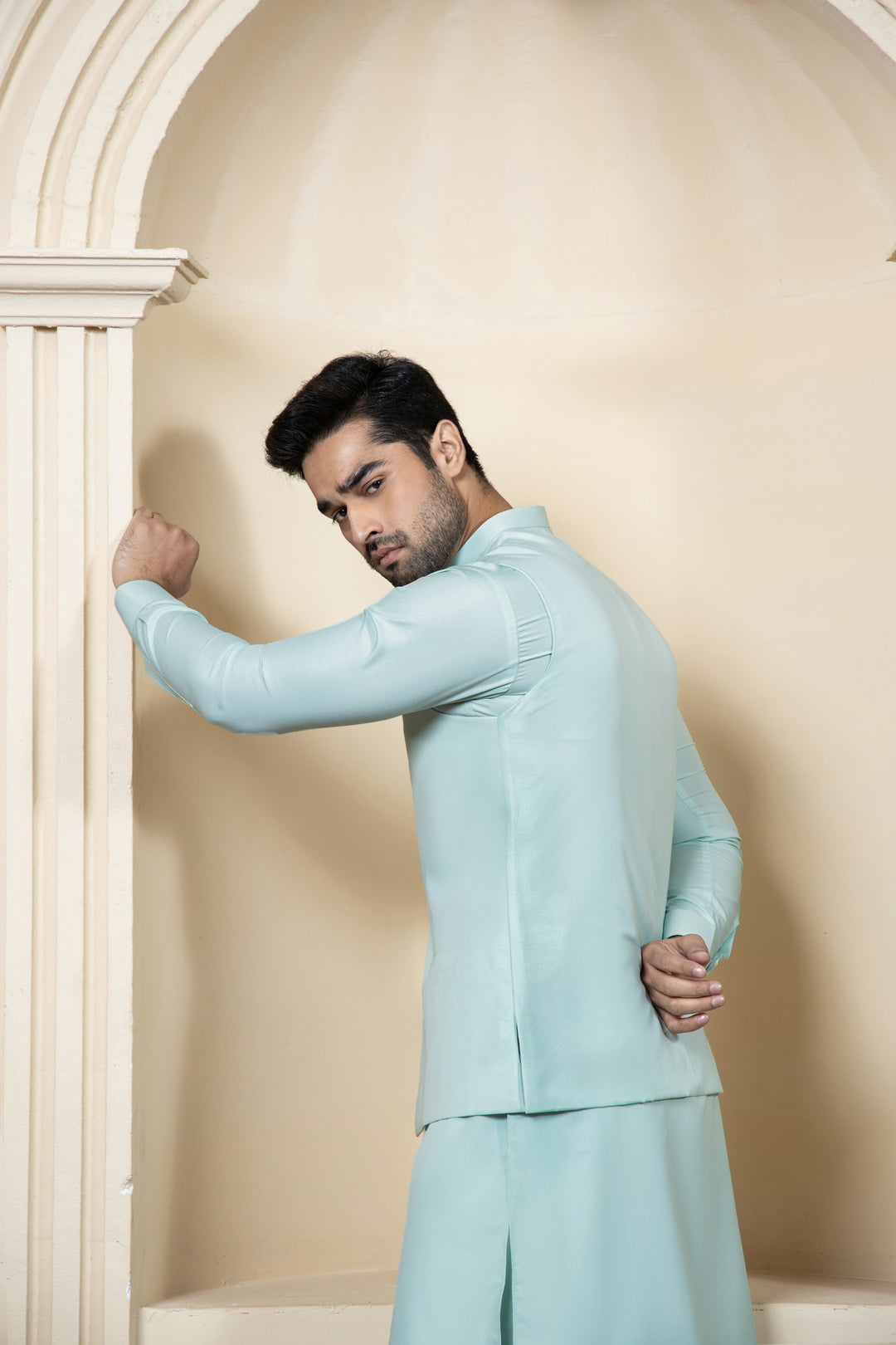 Shahjahan Aquamarine Kurta Trouser with Waistcoat 3 Piece Suit