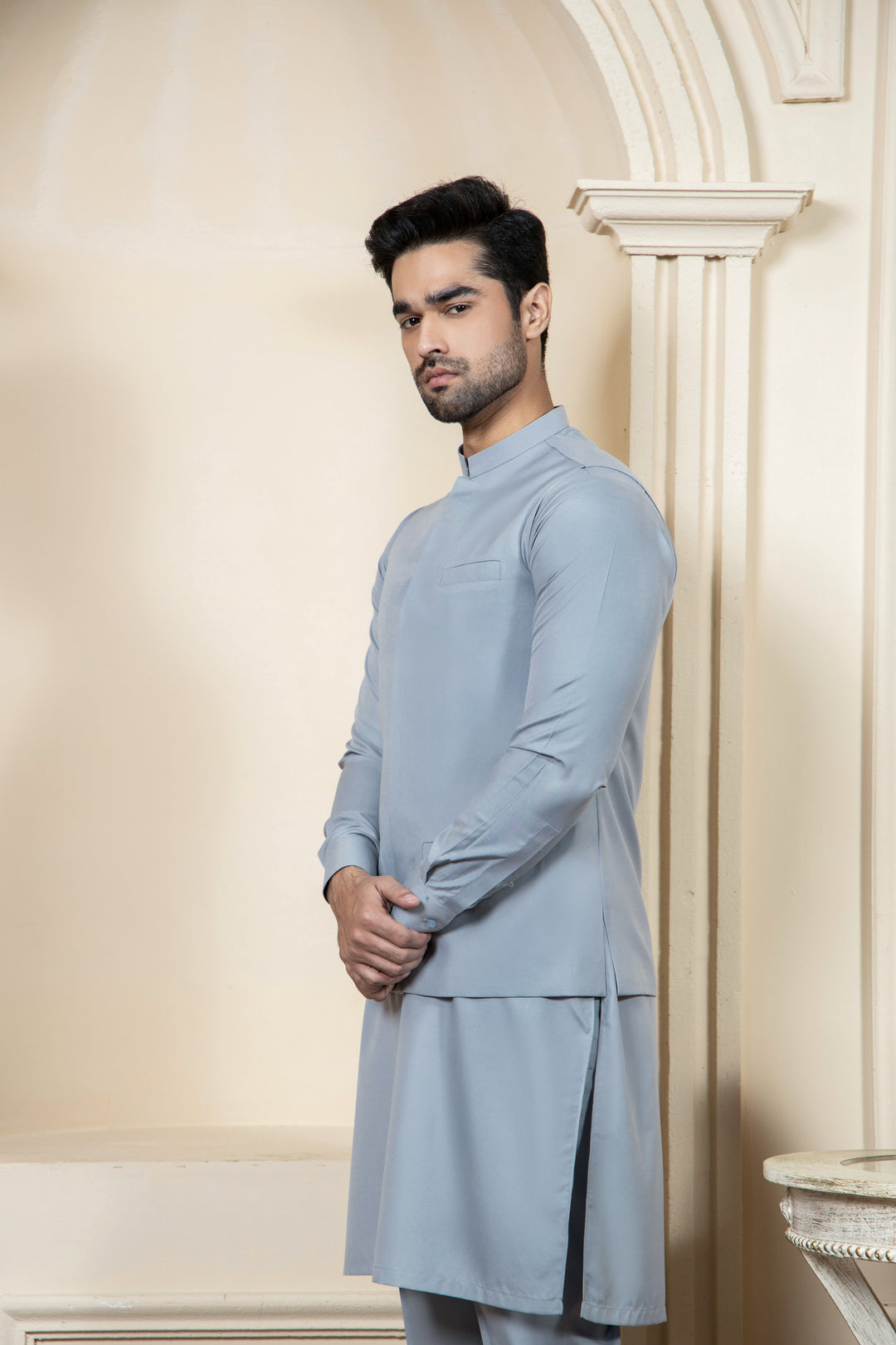 Shahjahan Ash Grey Kurta Trouser with Waistcoat 3 Piece Suit