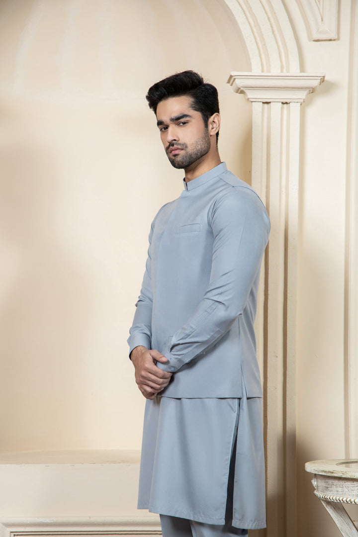 Shahjahan Ash Grey Kurta Trouser with Waistcoat 3 Piece Suit