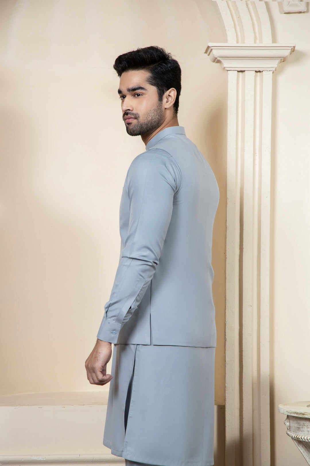 Shahjahan Ash Grey Kurta Trouser with Waistcoat 3 Piece Suit