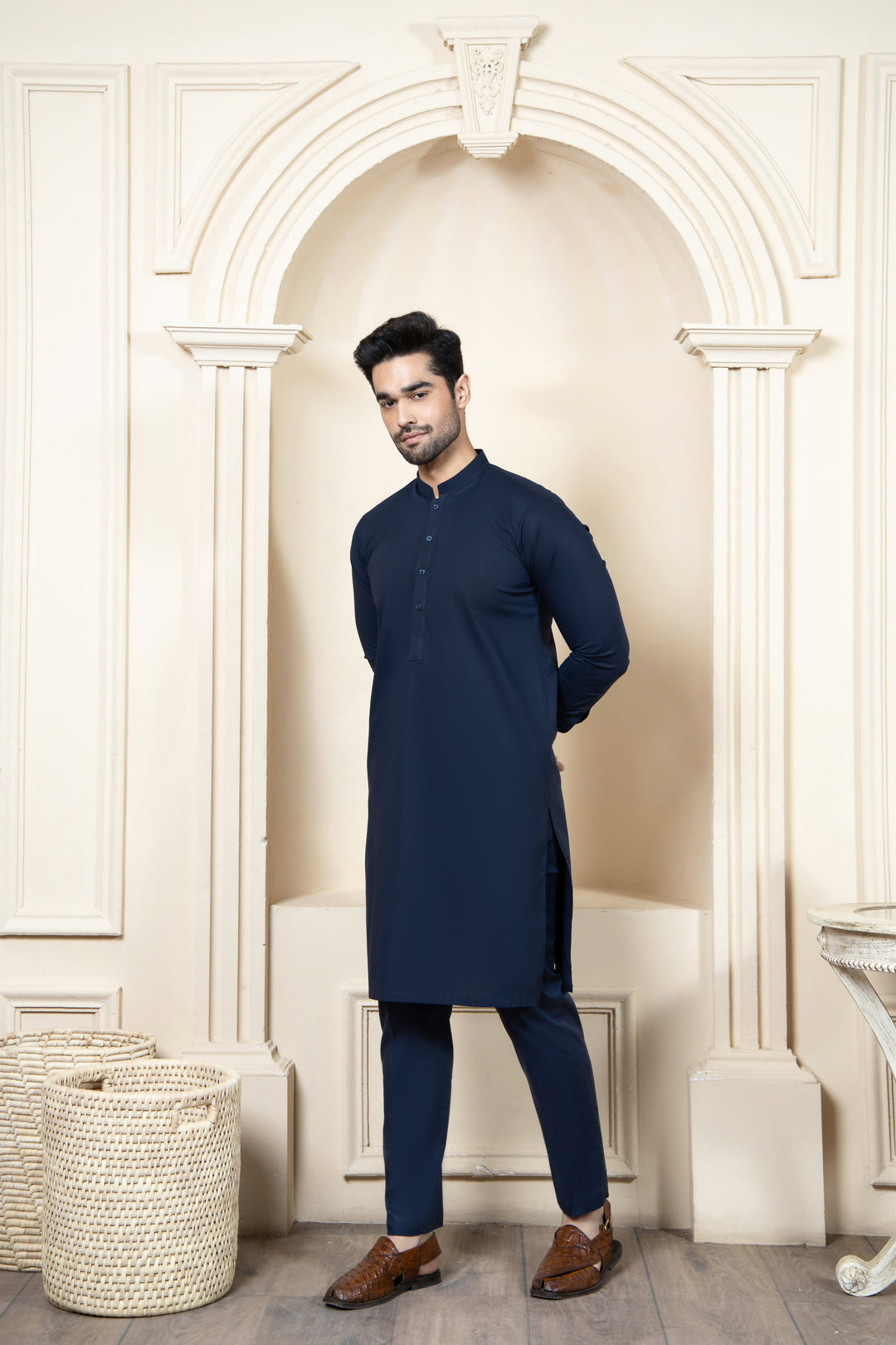 Shahjahan Navy Blue Soft Cotton Kurta Trouser 2 Piece Suit
