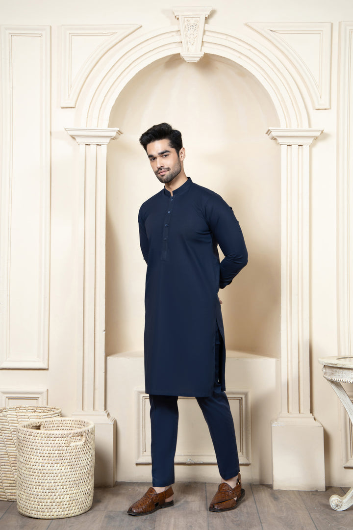 Shahjahan Navy Blue Soft Cotton Kurta Trouser 2 Piece Suit