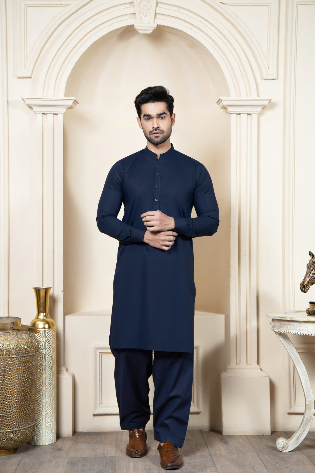 Shahjahan Navy Blue Soft Cotton Kurta Shalwar 2 Piece Suit