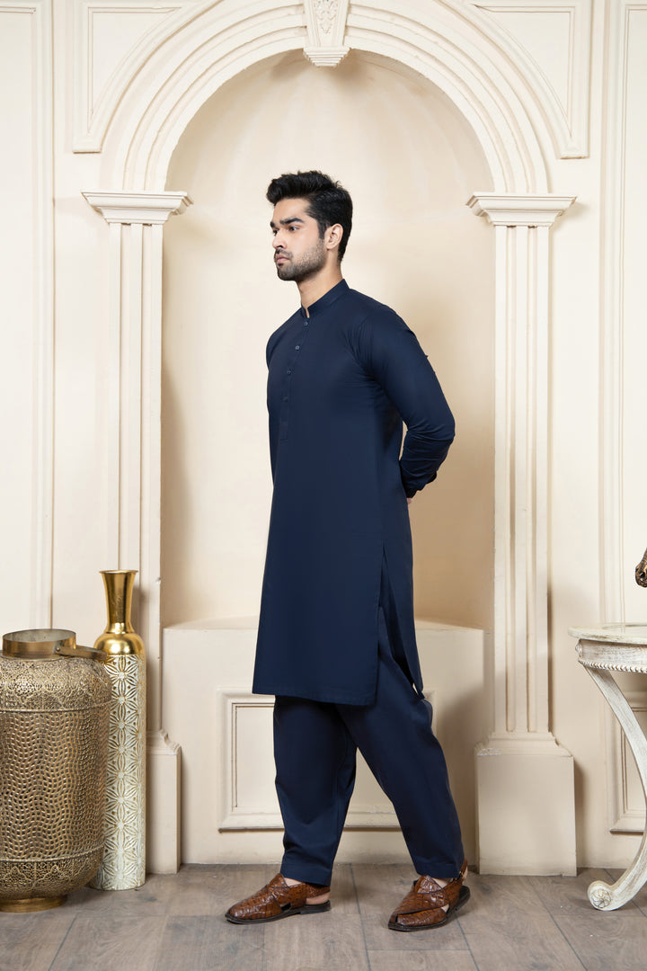 Shahjahan Navy Blue Soft Cotton Kurta Shalwar 2 Piece Suit