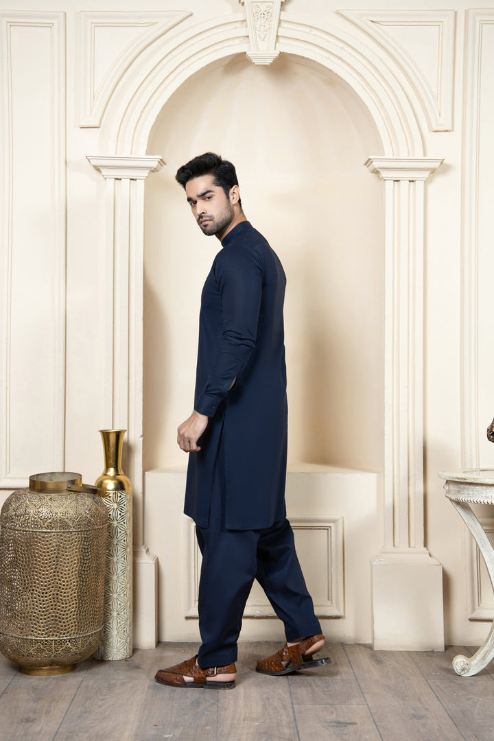 Shahjahan Navy Blue Soft Cotton Kurta Shalwar 2 Piece Suit