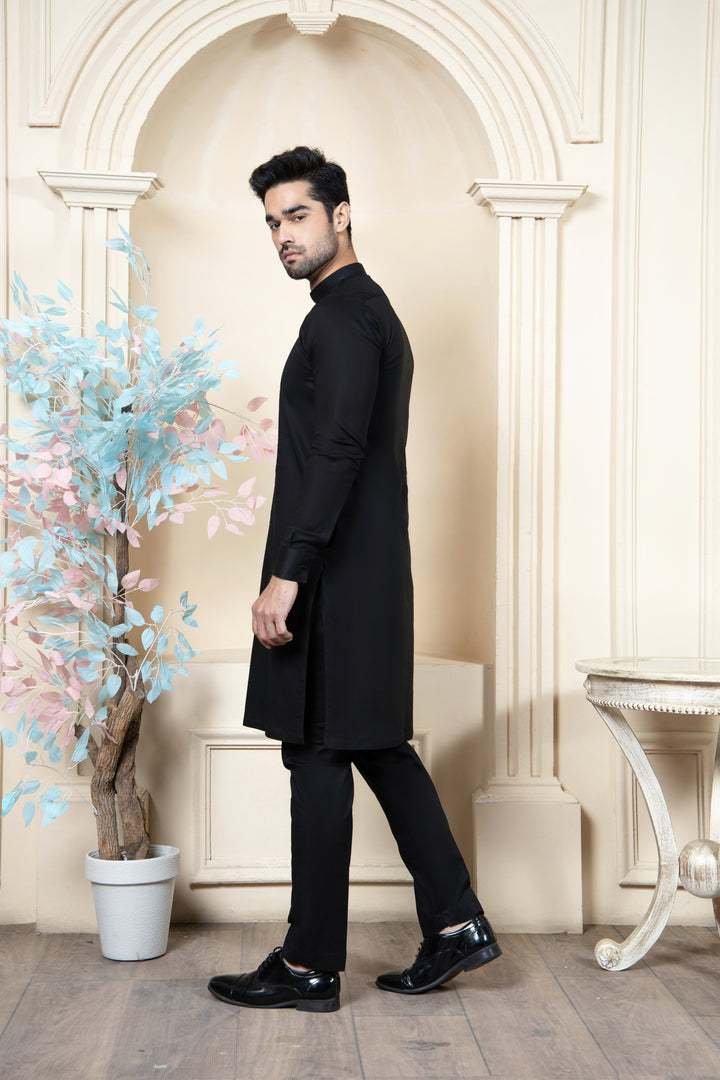 Shahjahan - Black Soft Cotton Kurta Trouer For Men