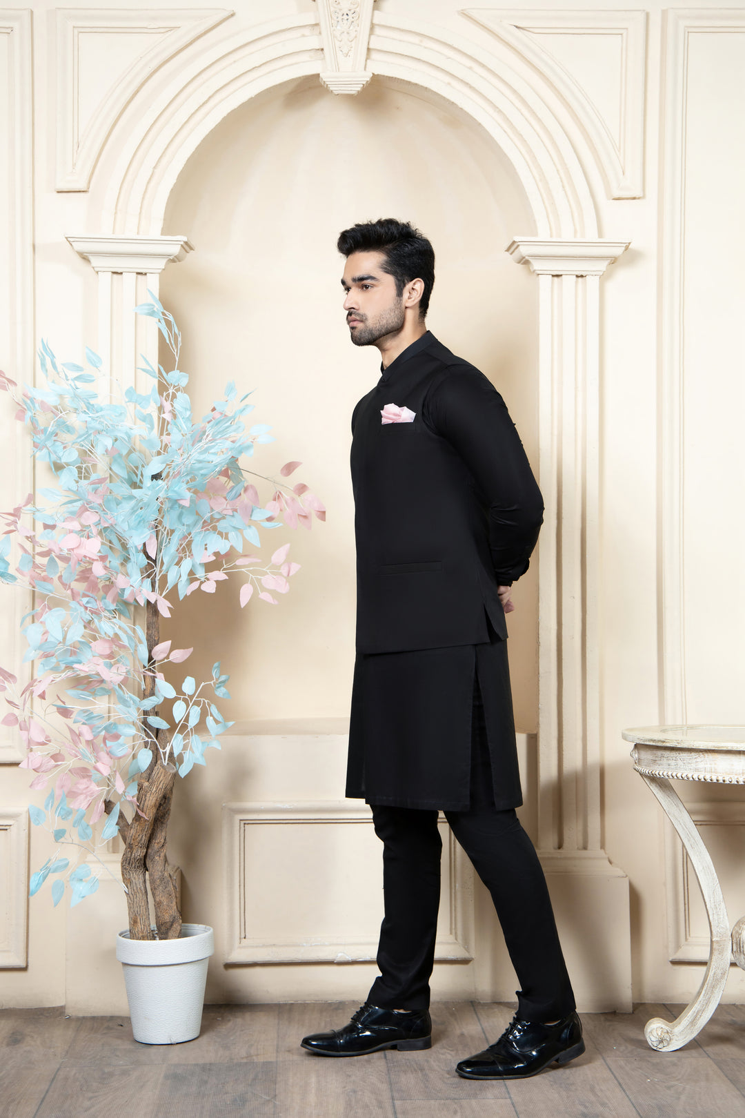 Shahjahan - Black Soft Cotton Kurta Trouer with waistcoat For Men