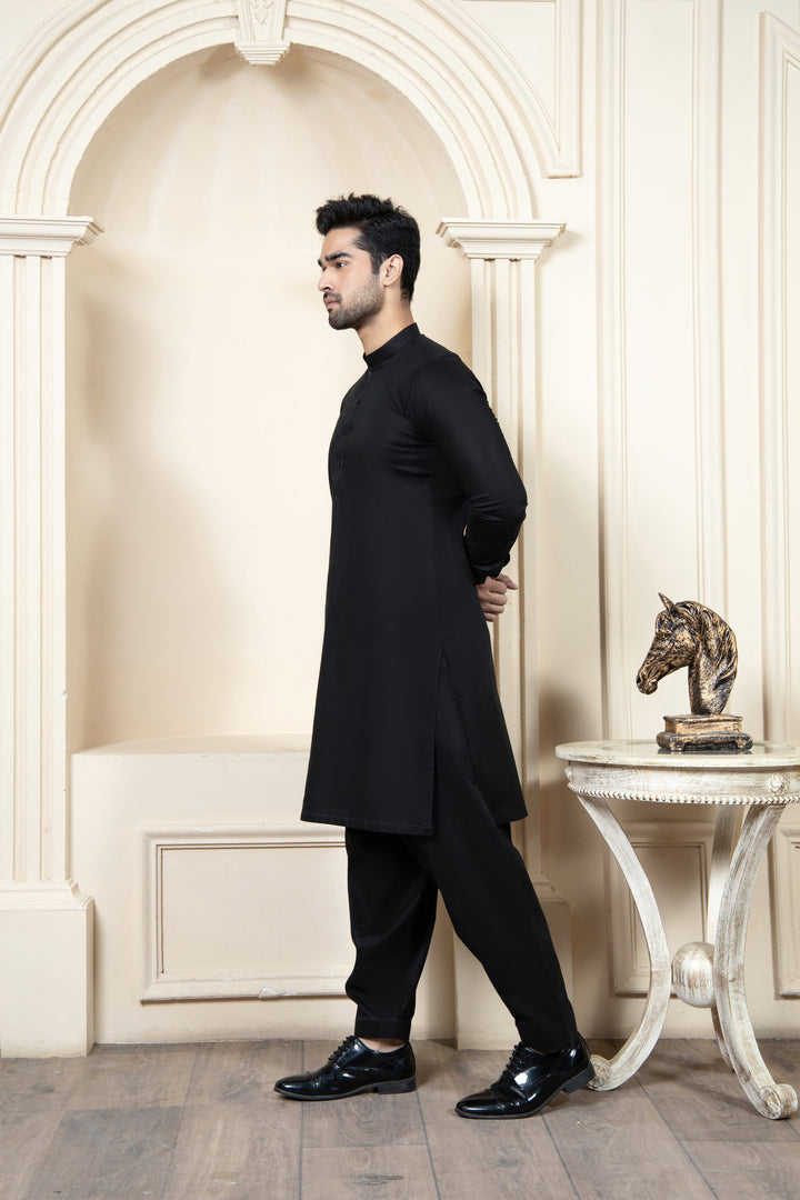 Shahjahan - Black Soft Cotton Kurta Shalwar For Men