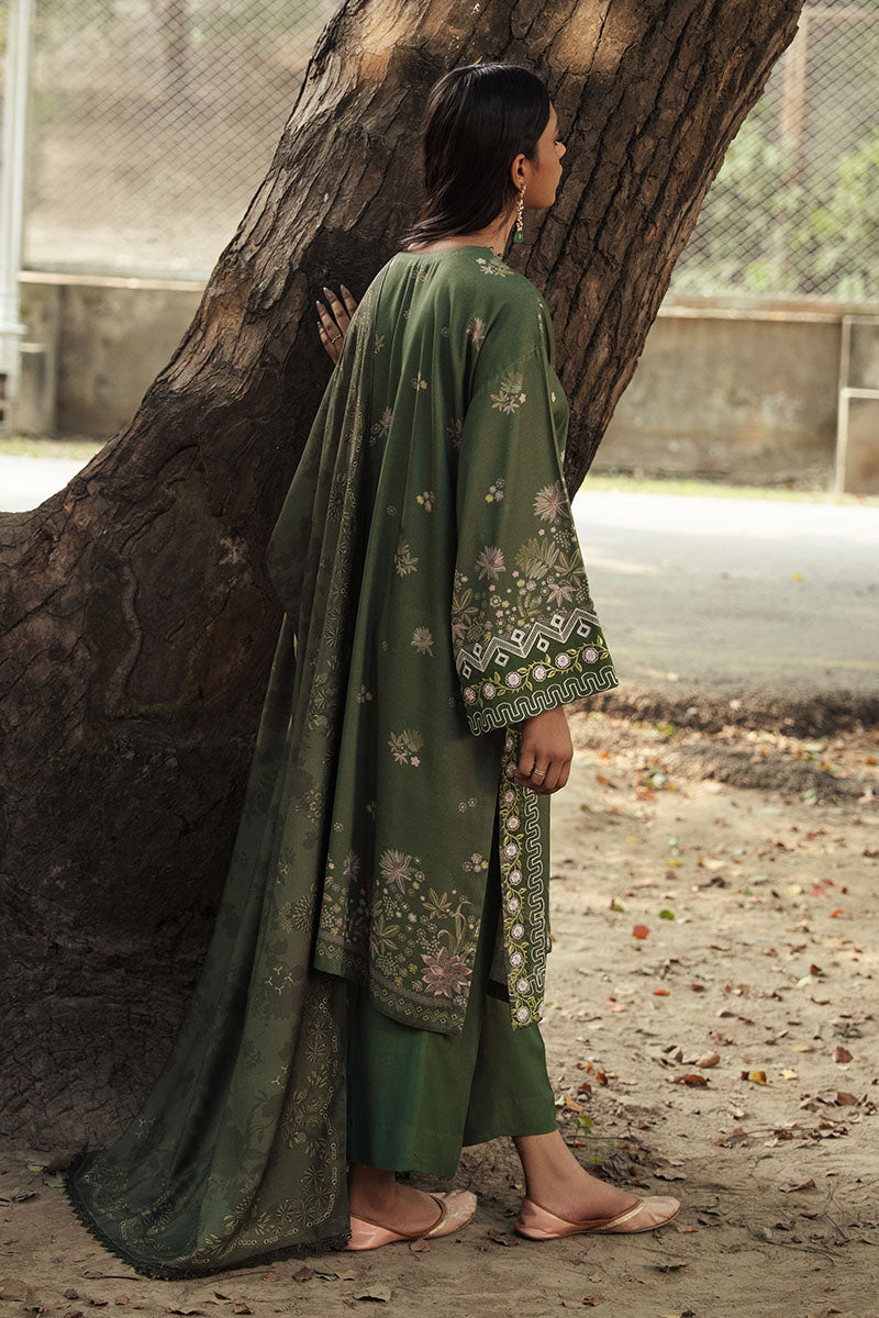 Cross Stitch - WHISPERING PETALS Marina Green Unstitch Suit For Women - 3 Piece