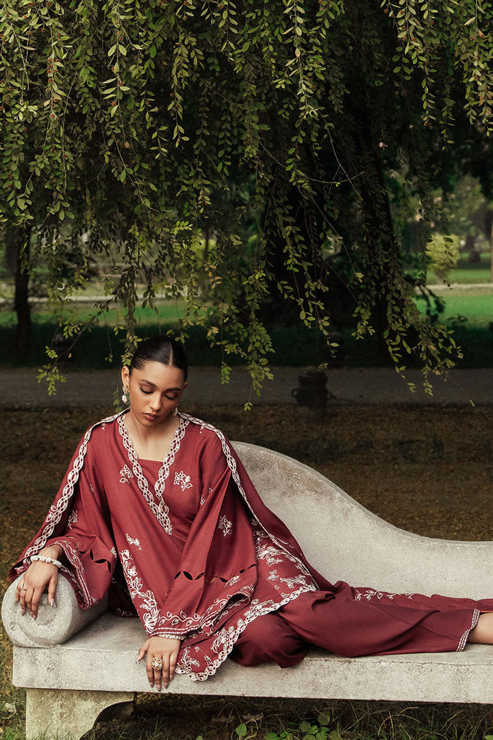 Cross Stitch - ROUGE LUXE Marina Maroon Unstitch Suit For Women - 3 Piece