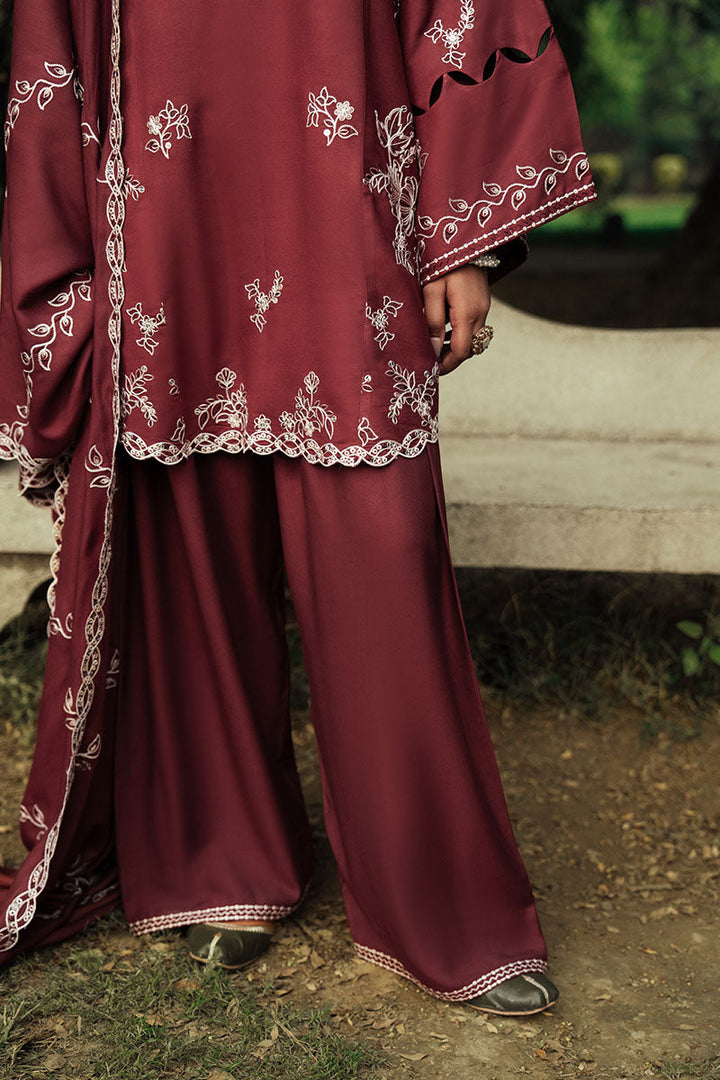 Cross Stitch - ROUGE LUXE Marina Maroon Unstitch Suit For Women - 3 Piece