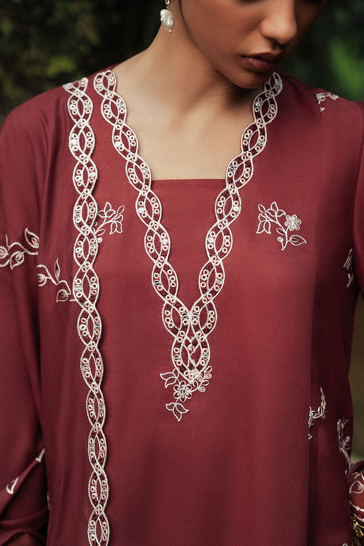 Cross Stitch - ROUGE LUXE Marina Maroon Unstitch Suit For Women - 3 Piece