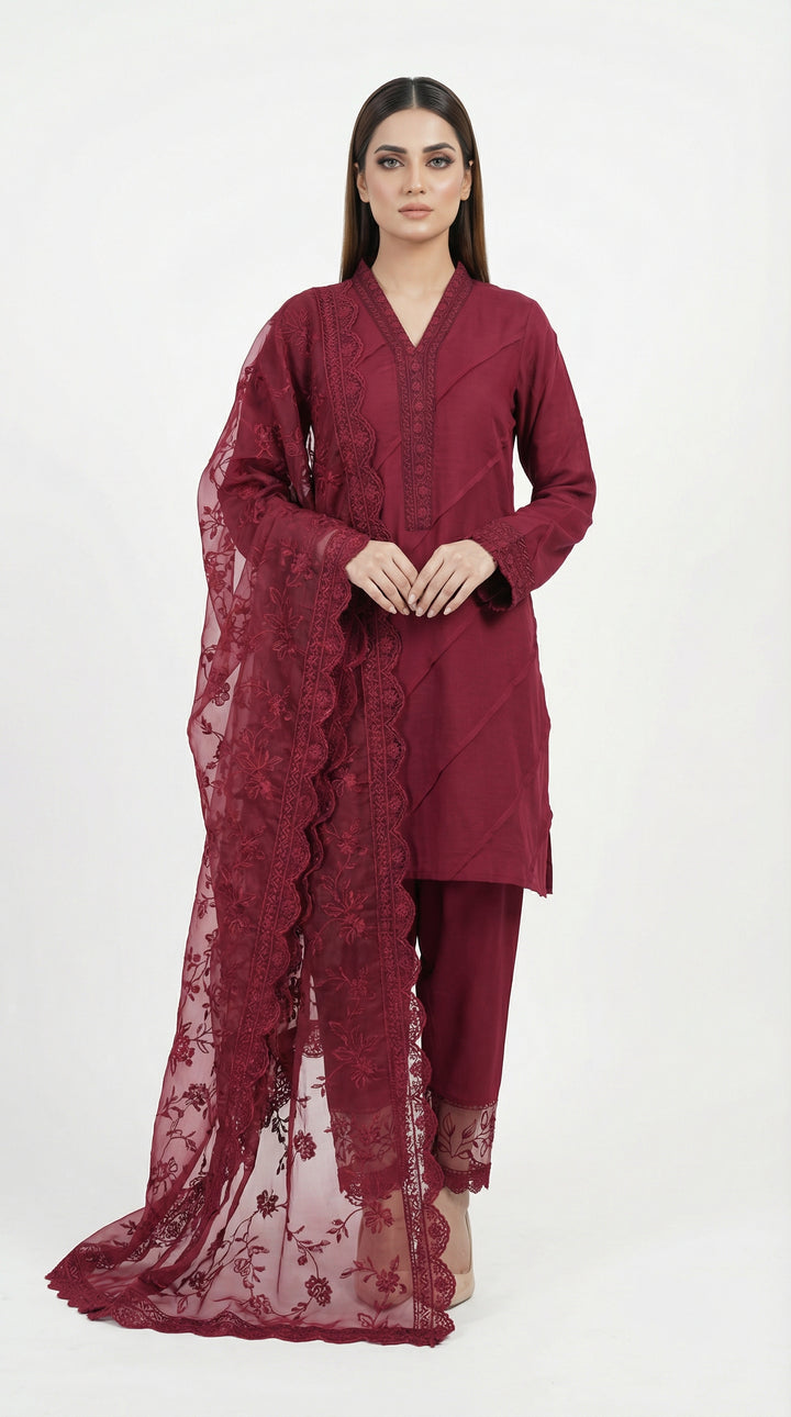 Reema Ahsan - Ailsa Cora Cotton Suit For Women - Maroon - 3 Piece - Studio by TCS