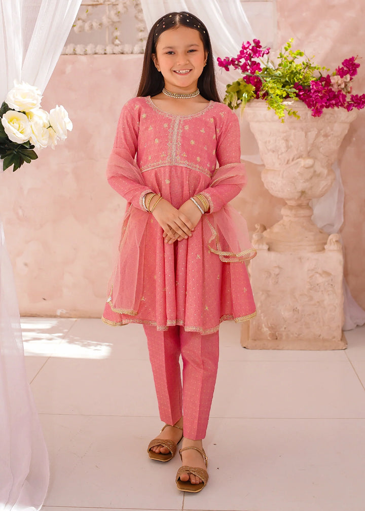 Modest - Cotton Lawn Embroidered Suit For Girl - Pink - 3 Piece
