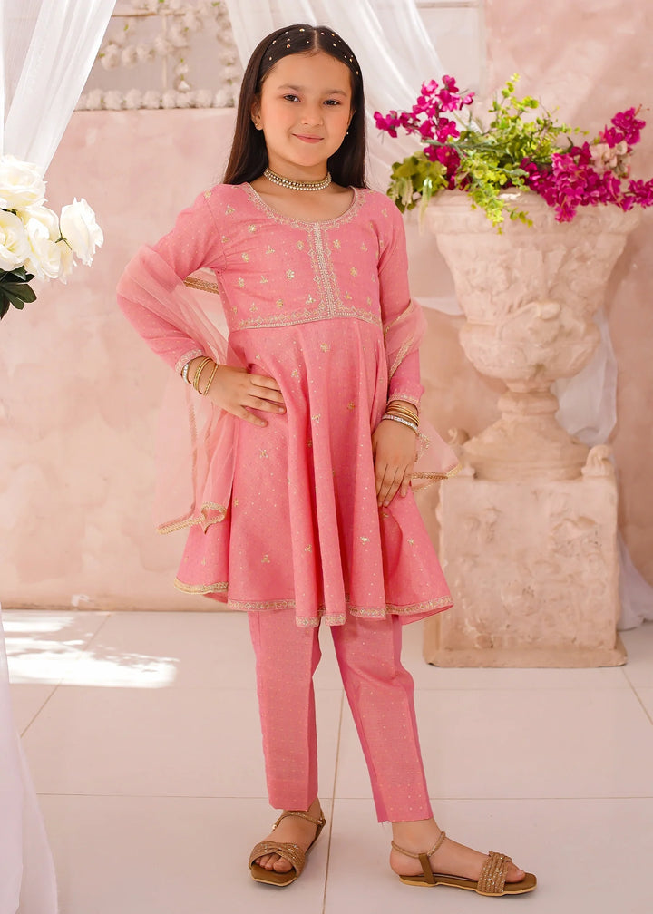 Modest - Cotton Lawn Embroidered Suit For Girl - Pink - 3 Piece