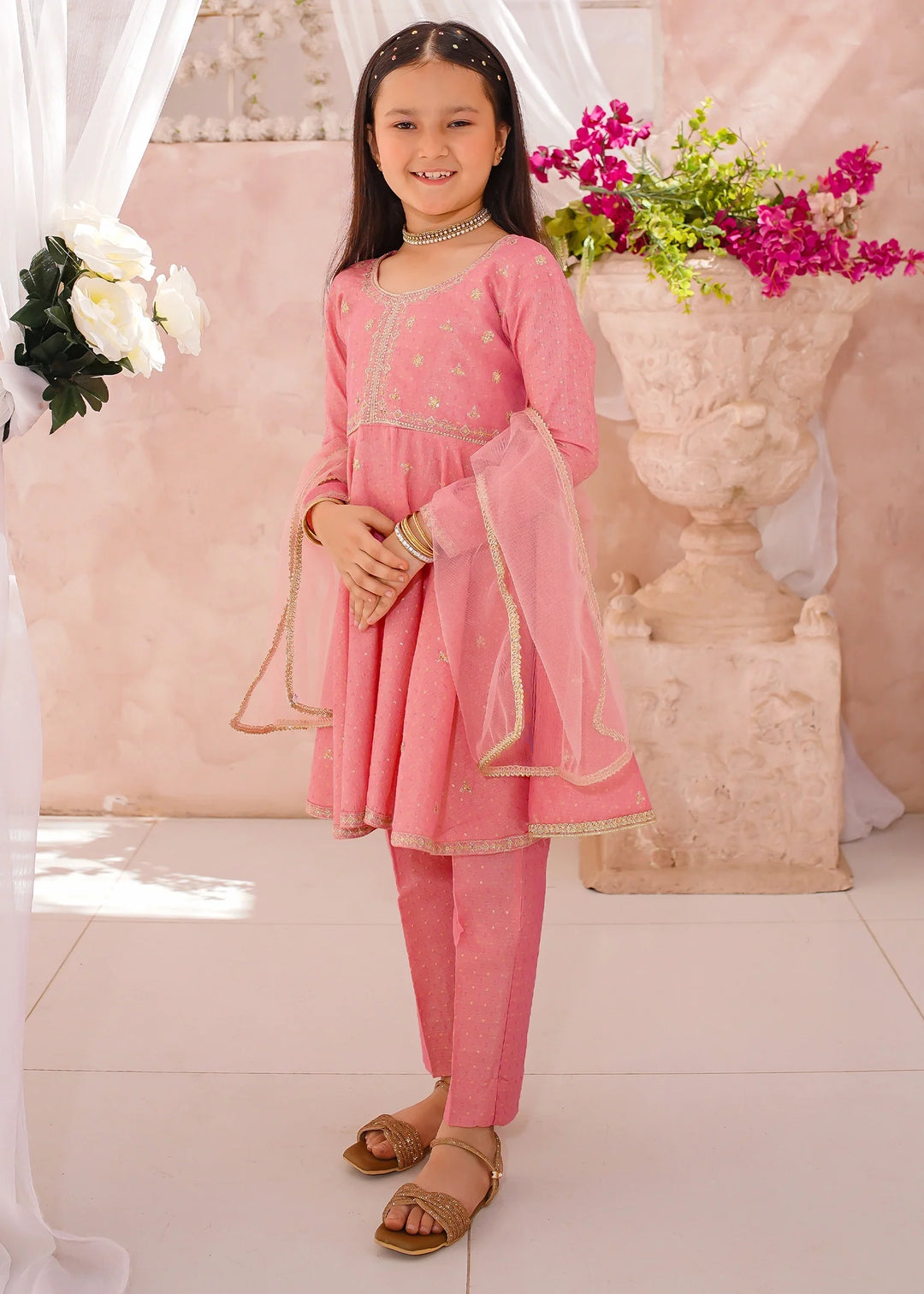 Modest - Cotton Lawn Embroidered Suit For Girl - Pink - 3 Piece
