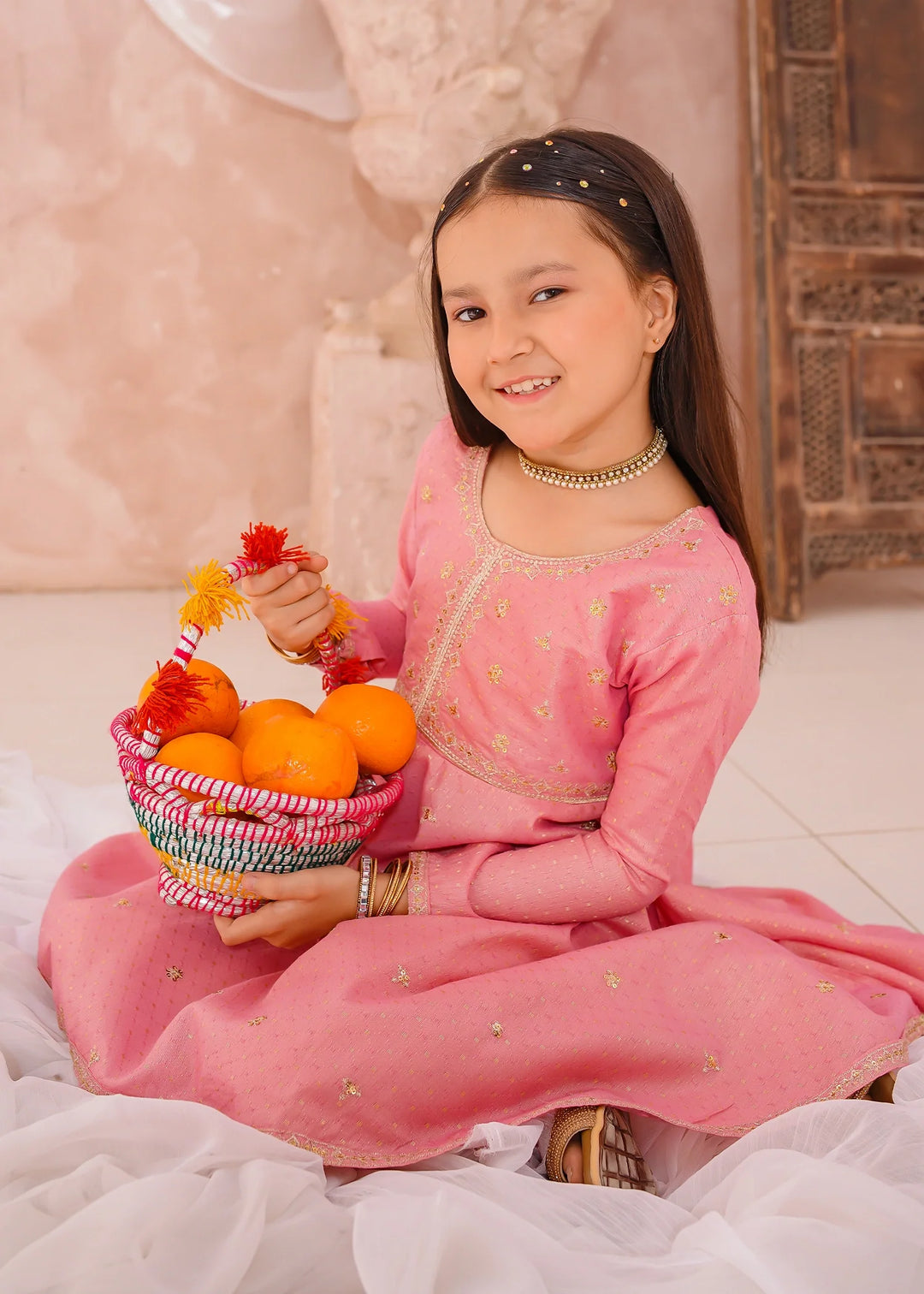 Modest - Cotton Lawn Embroidered Suit For Girl - Pink - 3 Piece