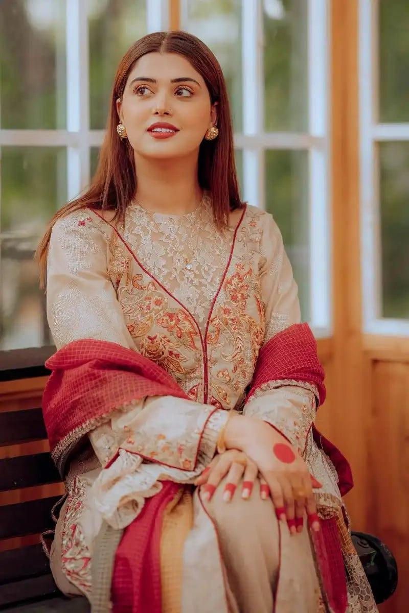 Kanwal Aftab in Nilofer Shahid - Coral Bells - Embroidered - 3 Piece Studio by TCS Kanwal Aftab in Nilofer Shahid - Coral Bells - Embroidered - 3 Piece Studio by TCS