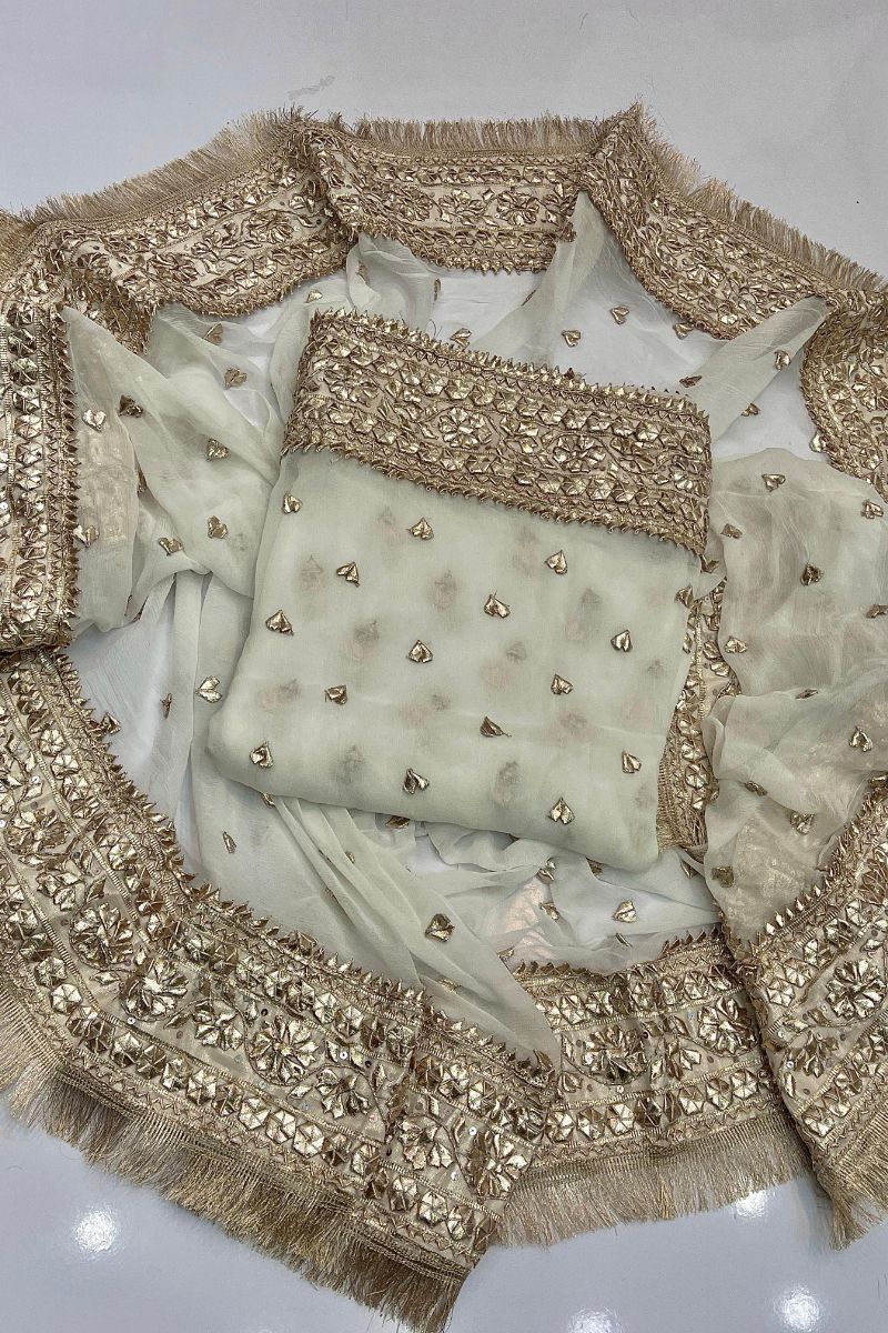 Designs By Amina - Handwork Antique gota work - pure chiffon - 2 Piece - Unstitch - 01