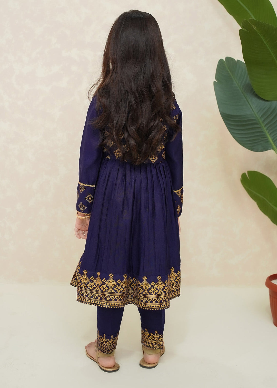 Modest 3 Piece Printed Rawsilk Frock Blue