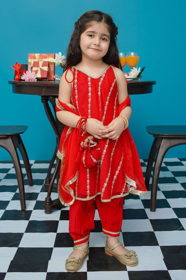 Modest - Gulabo - Net - Red - 3 Piece