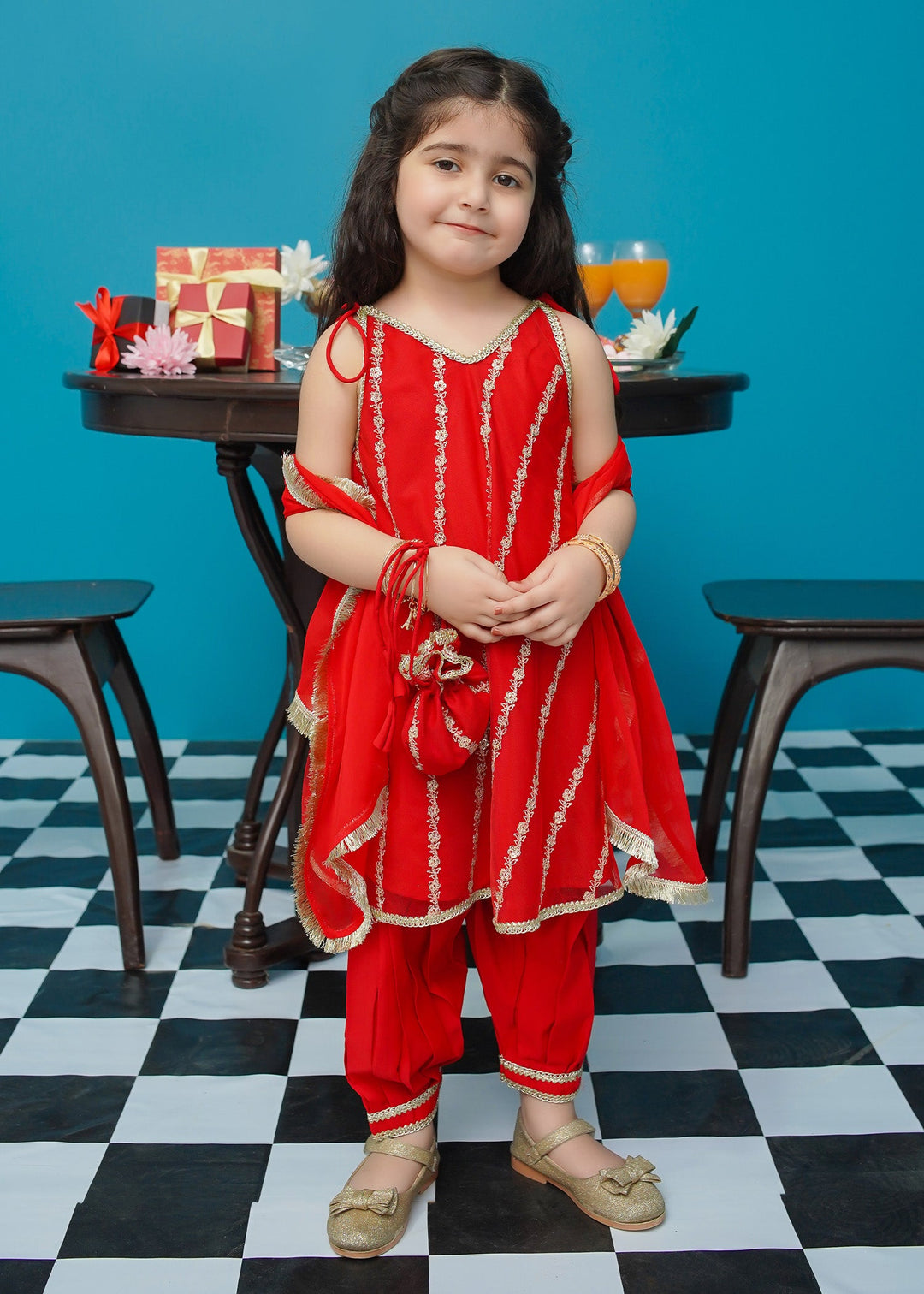 Modest - Net Embroidered Suit For Girl -  3 Piece