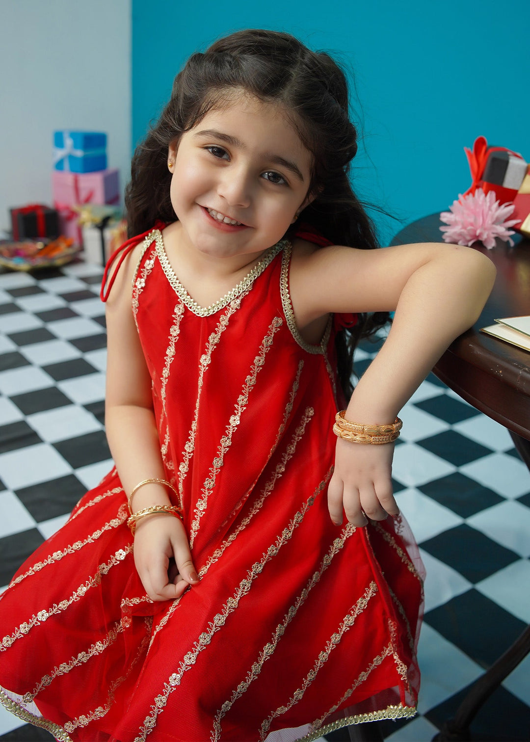 Modest - Gulabo - Net - Red - 3 Piece